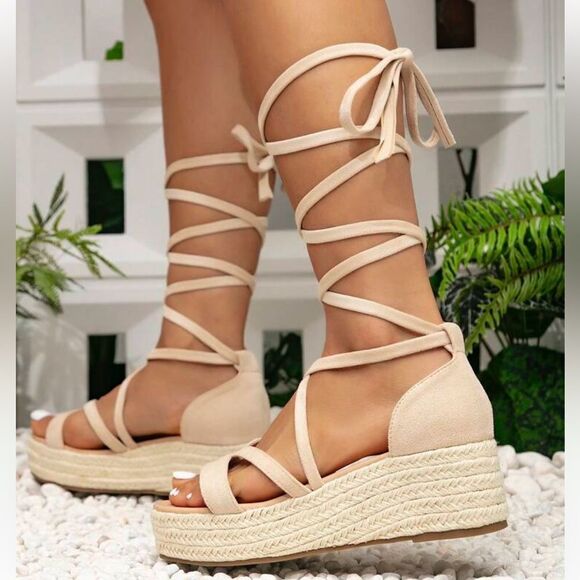 Platform Espadrille Tie Wrap Sandals - Picture 3 of 5